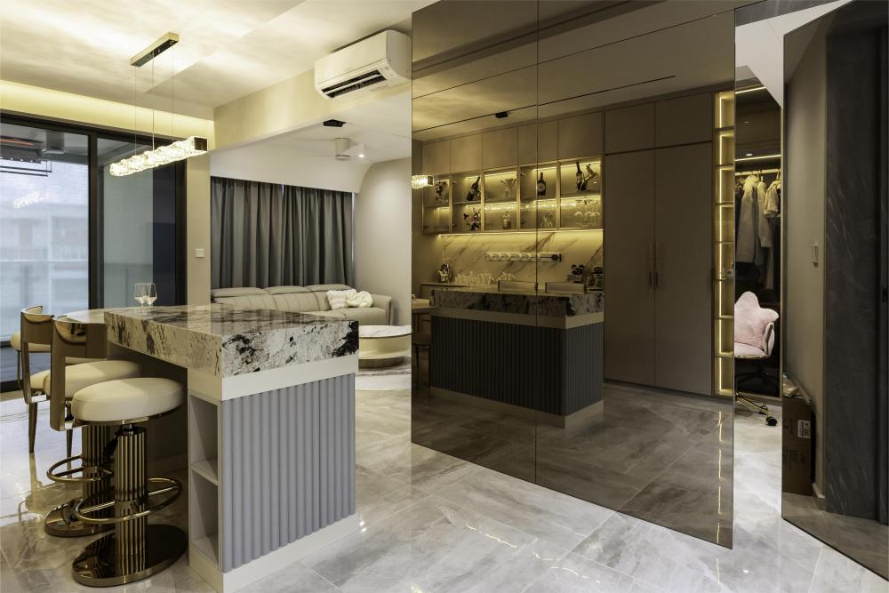 Modern Entryway with Mirror and Doors