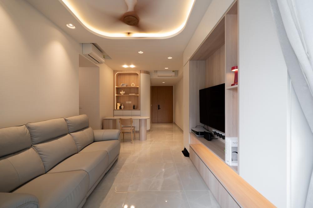 Modern Living Room with TV Console and Cove Lighting