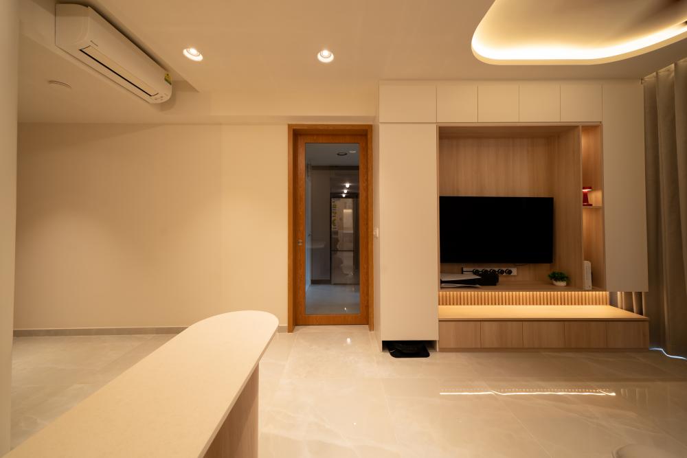 Modern Living Room with TV Console and Cove Lighting