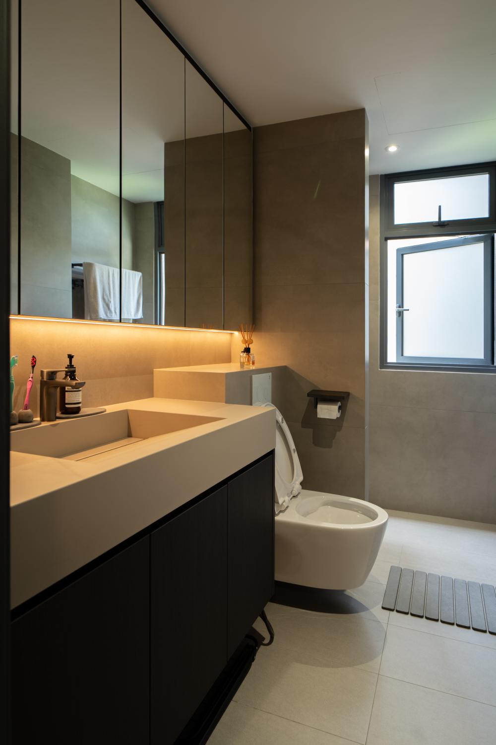 Industrial Bathroom with Mirror and Bathroom Storage