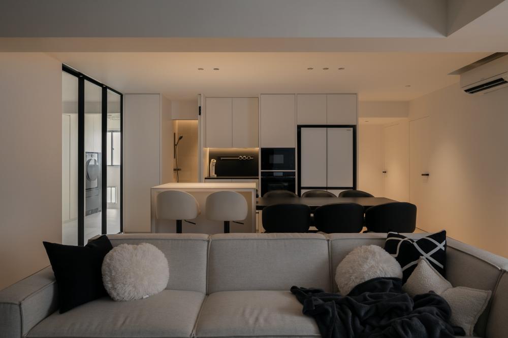 Minimalist Dining Room with Downlights and Dining Table
