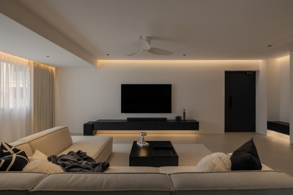 Minimalist Living Room with Vinyl Flooring and TV Console