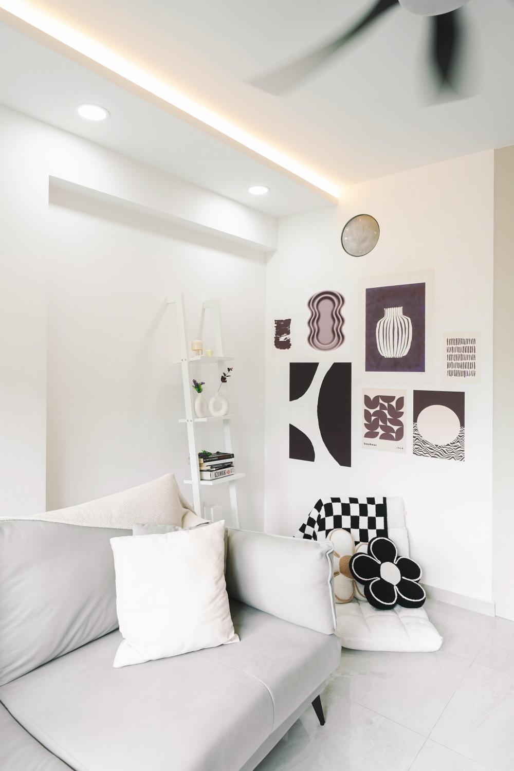 Modern Living Room with TV Console and Drop Ceiling