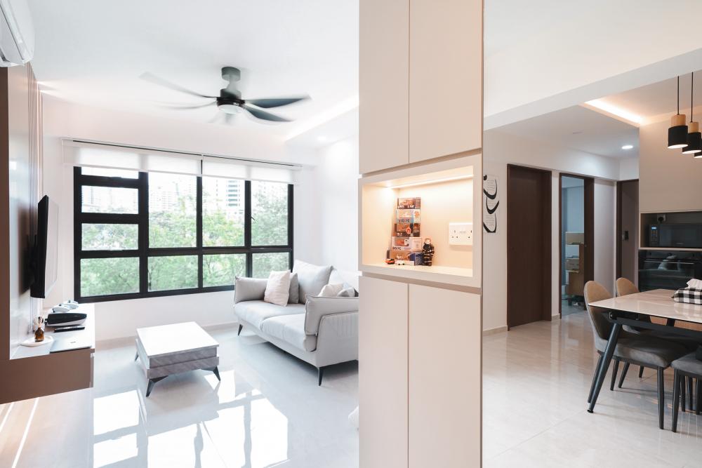 Modern Living Room with TV Console and Drop Light