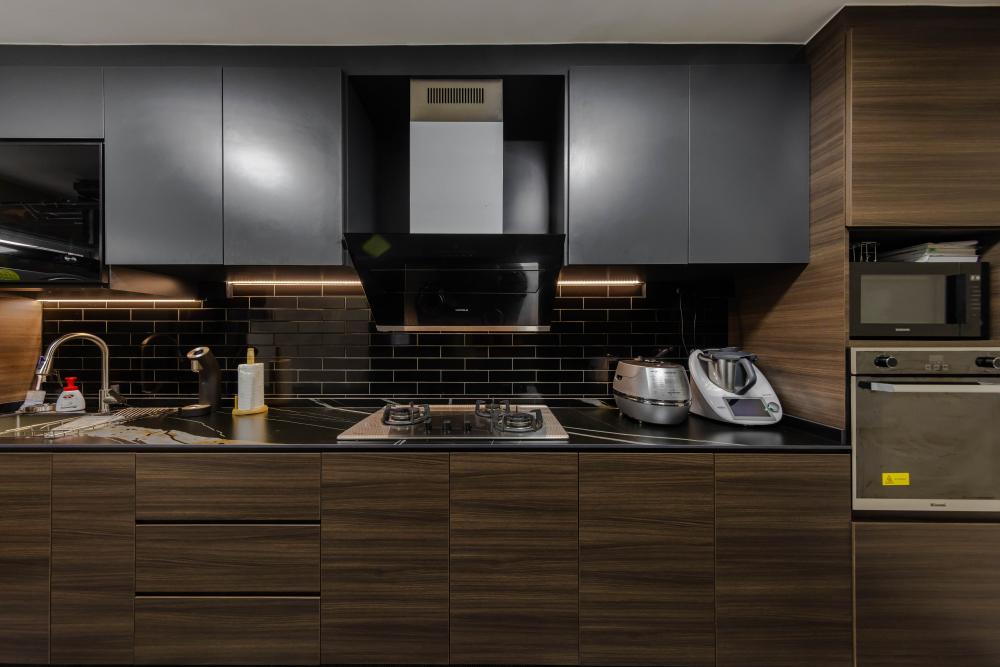 Industrial Kitchen with Kitchen Island and Breakfast Counter