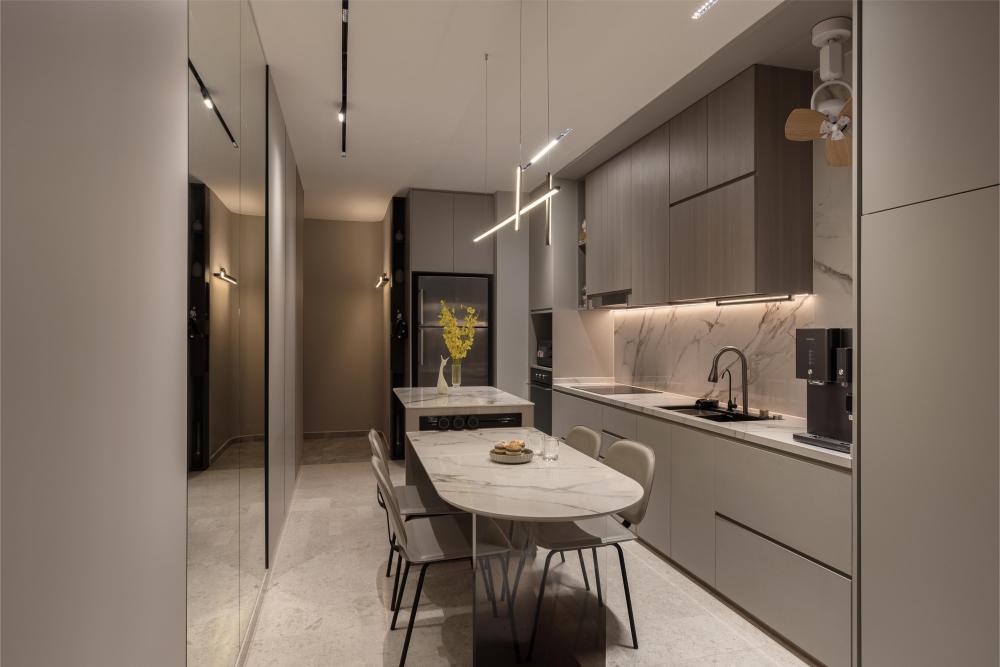 Modern Kitchen with Countertop and Kitchen Island