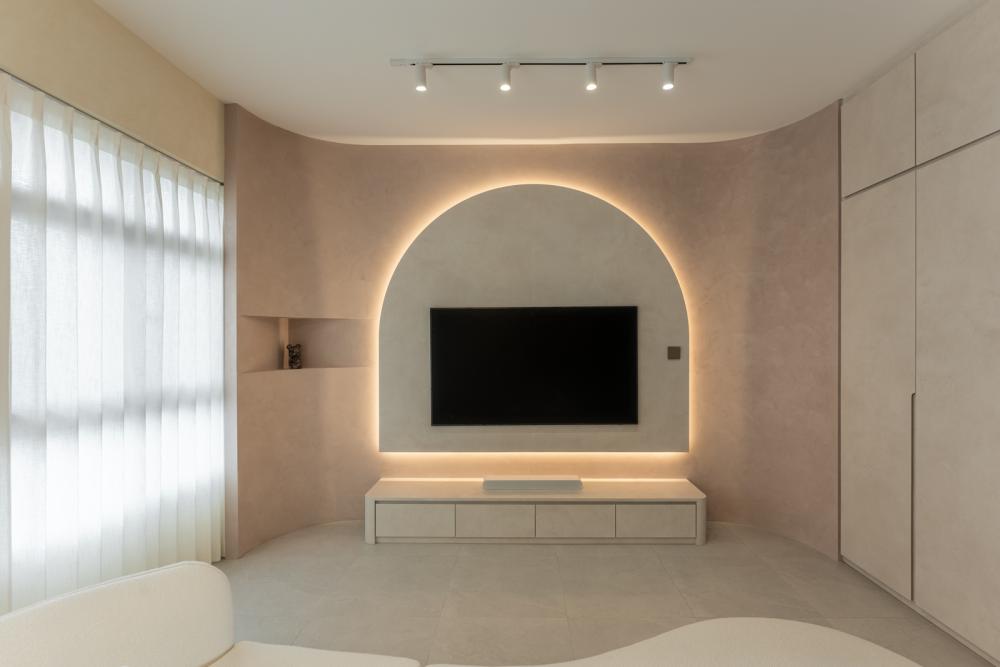 Contemporary Living Room with TV Console and Feature Wall