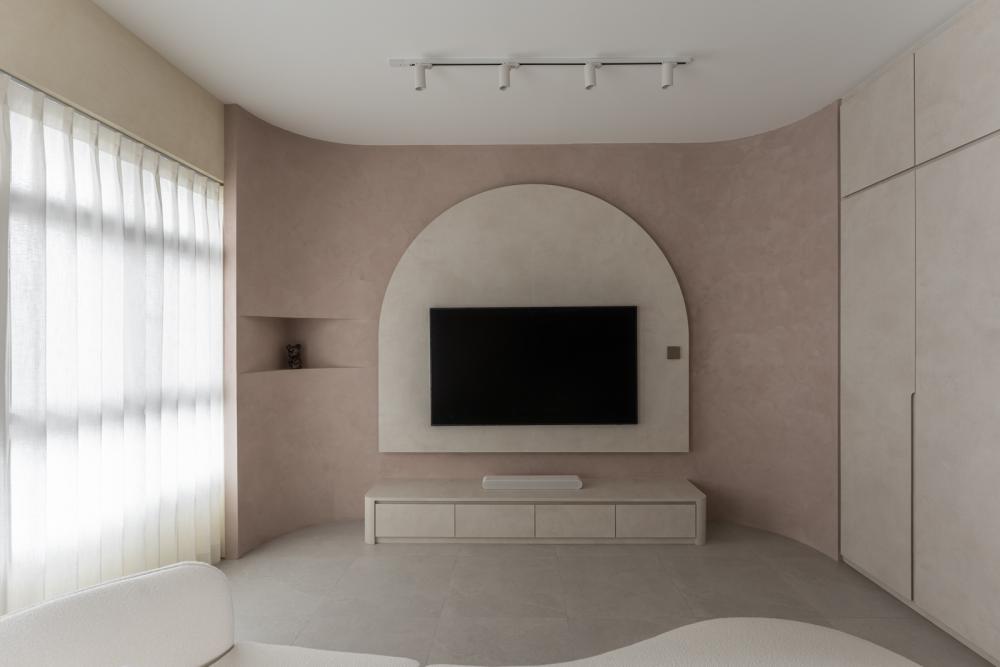 Contemporary Living Room with TV Console and Feature Wall