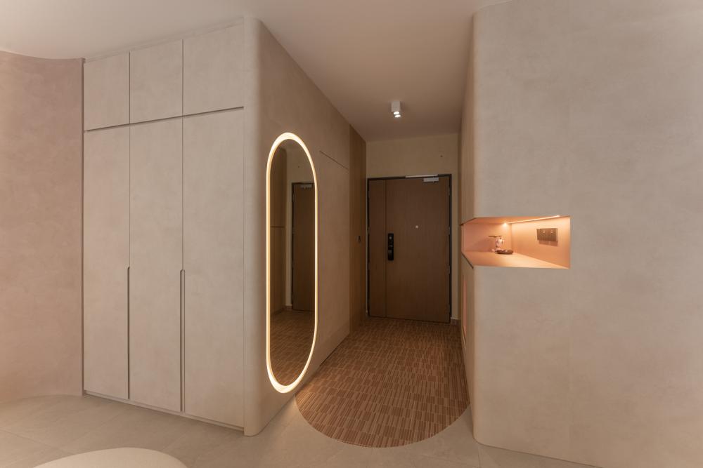 Contemporary Foyer with Artwork and Console Table