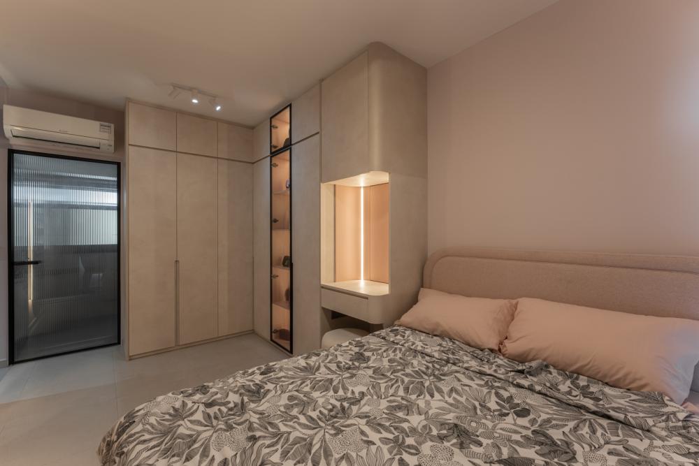 Contemporary Bedroom with Homogeneous Tiles and Wardrobe