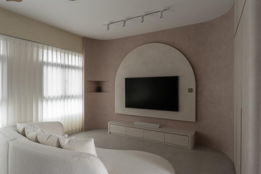 Contemporary Living Room with TV Console and Feature Wall