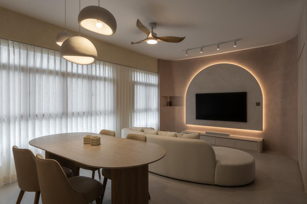 Contemporary Living Room with TV Console and Feature Wall