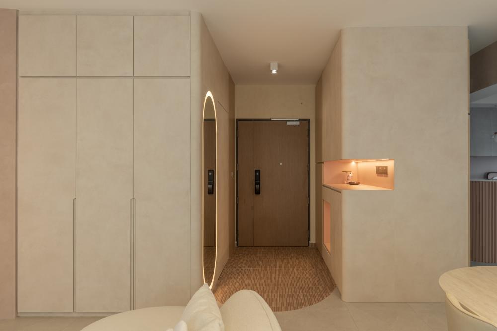 Contemporary Foyer with Artwork and Console Table