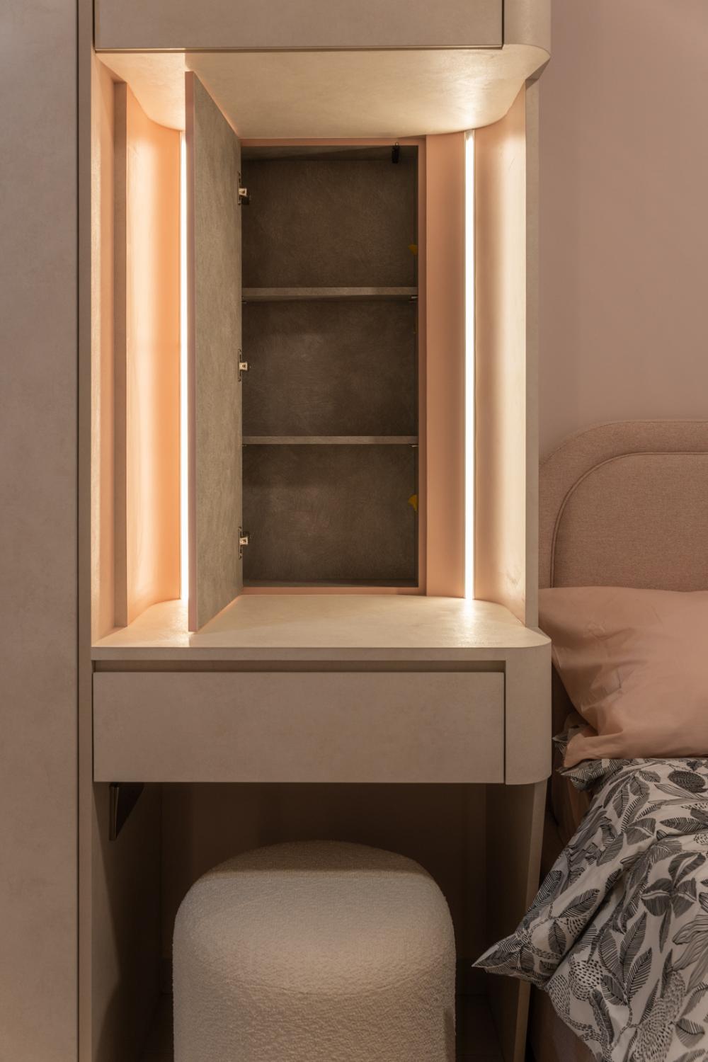 Contemporary Bedroom with Homogeneous Tiles and Wardrobe
