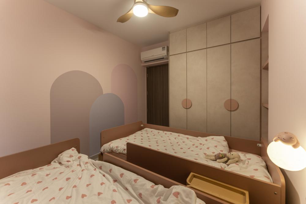Contemporary Bedroom with Homogeneous Tiles and Feature Wall