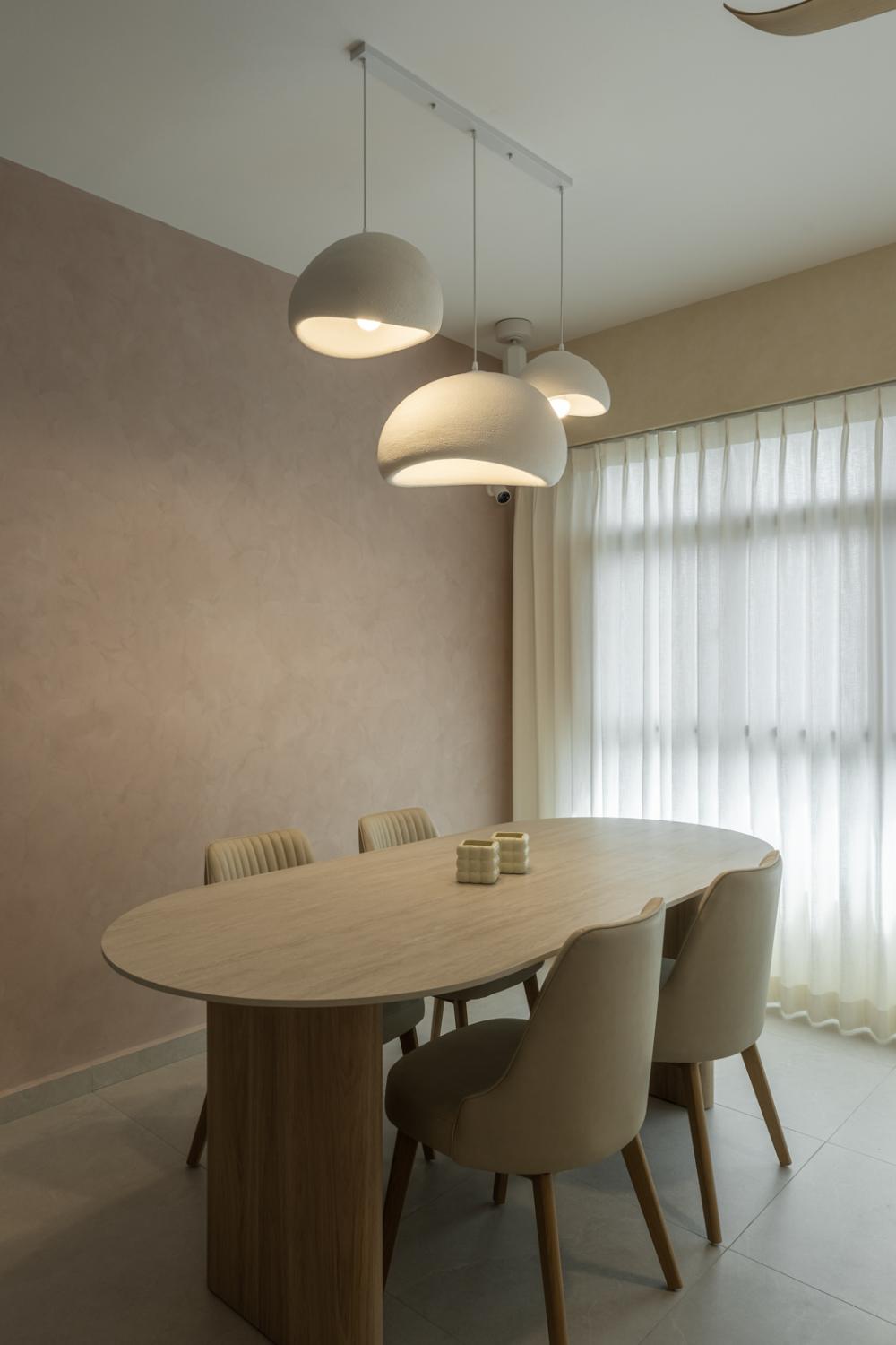 Contemporary Dining Room with Chandelier and Dining Chairs
