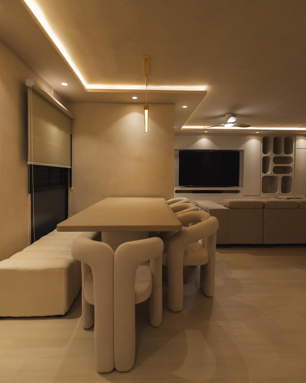 Minimalist Dining Room with Dining Table and Lighting