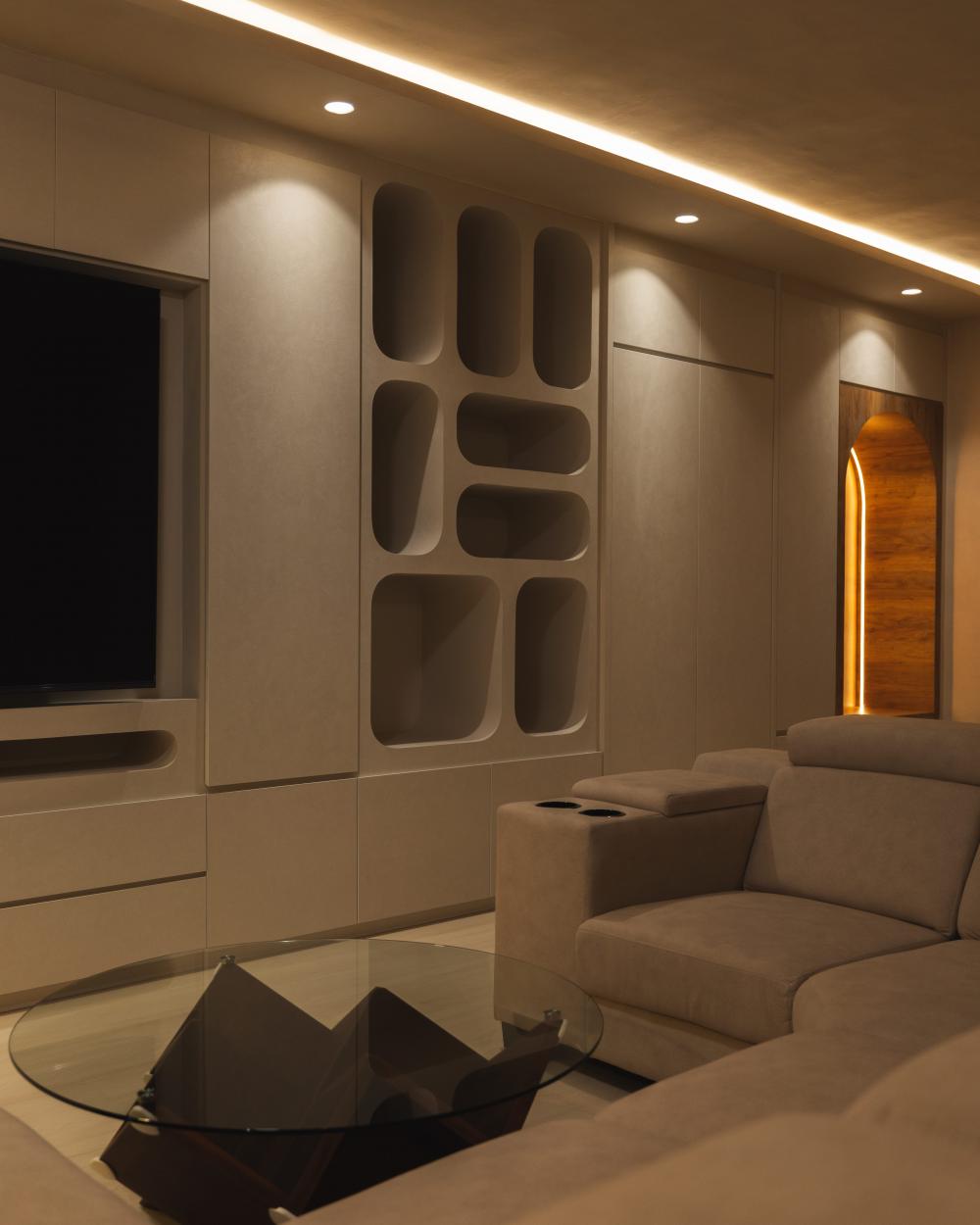 Minimalist Living Room with Downlights and Sofa