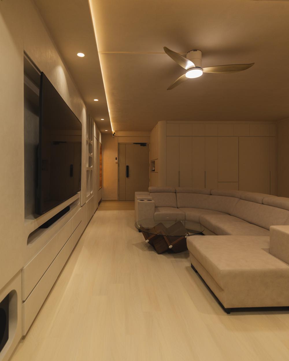Minimalist Living Room with Granite Floor and Marble Floor