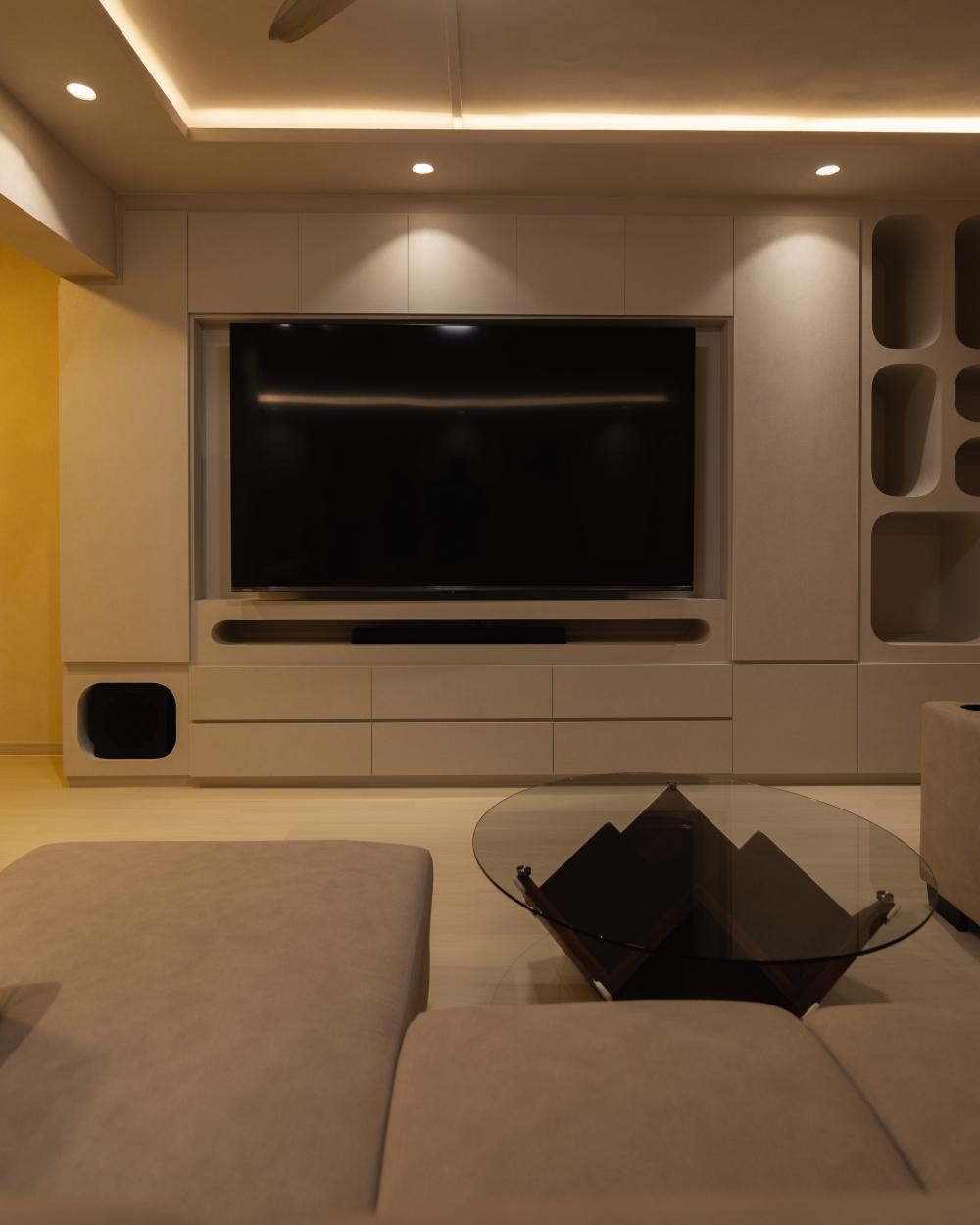 Minimalist Living Room with Downlights and Sofa