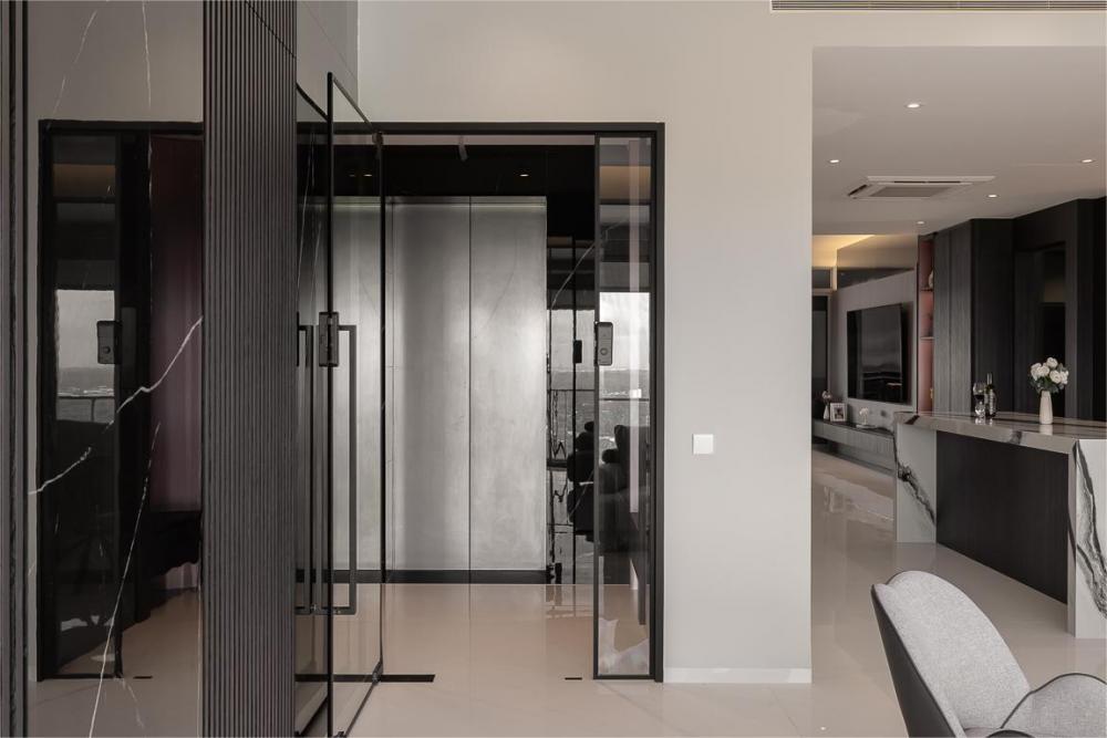 Modern Entryway with Doors and Screen