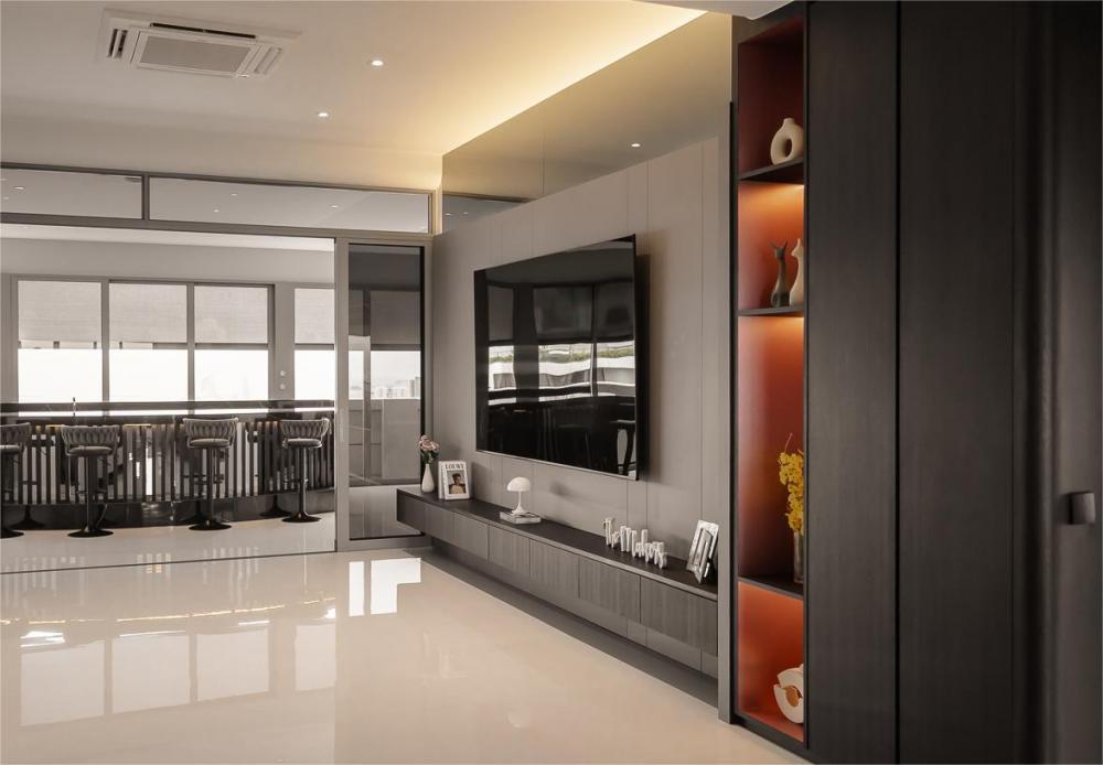 Modern Living Room with TV Console and TV