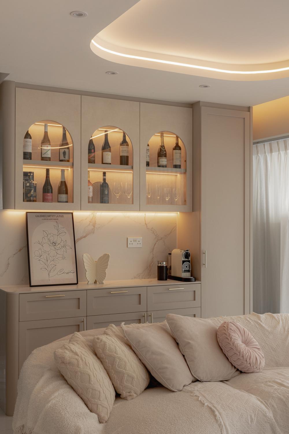 Modern Living Room with Sofa and Display Cabinets
