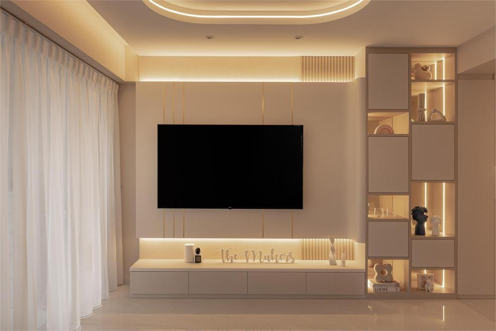 Modern Living Room with TV and Display Cabinets