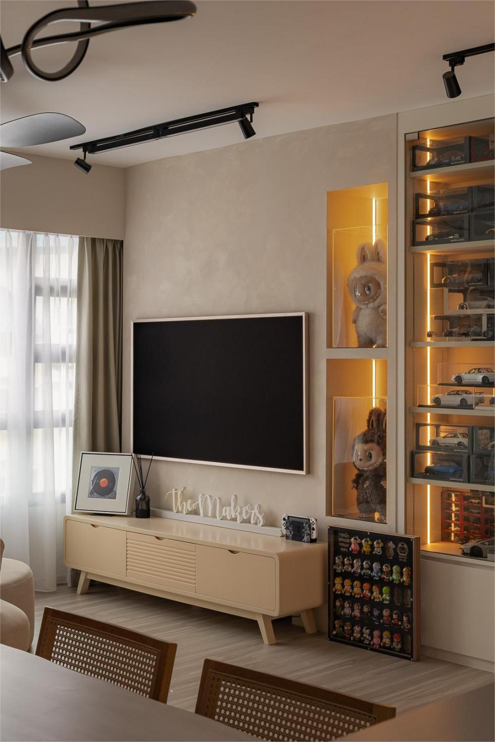 Modern Living Room with TV and Display Cabinets