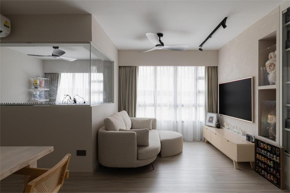Modern Living Room with TV Console and Paintings