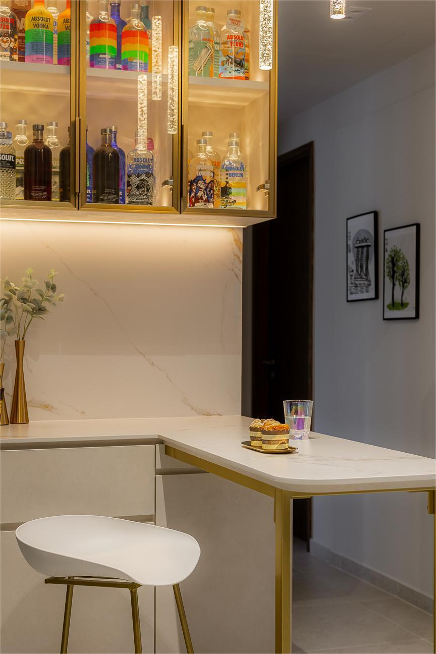 Modern Home Bar with Countertop and Display Cabinets