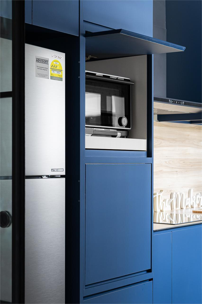 Modern Kitchen with Kitchen Cabinets and Refrigerator
