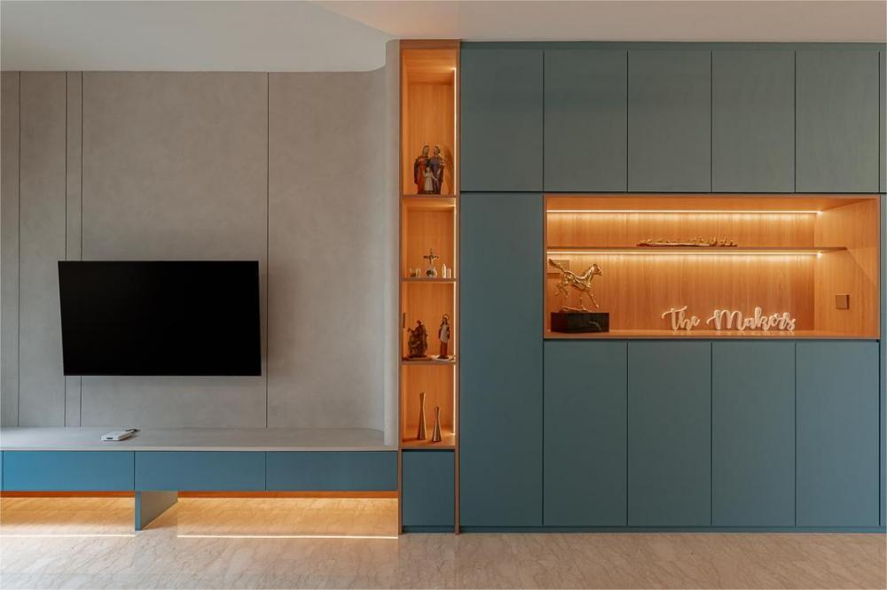Modern Living Room with TV and Display Cabinets