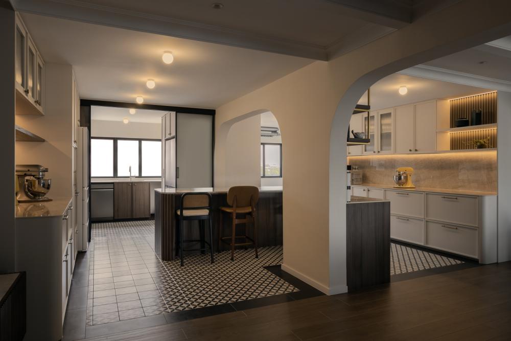 Modern Kitchen with Countertop and Homogeneous Tiles