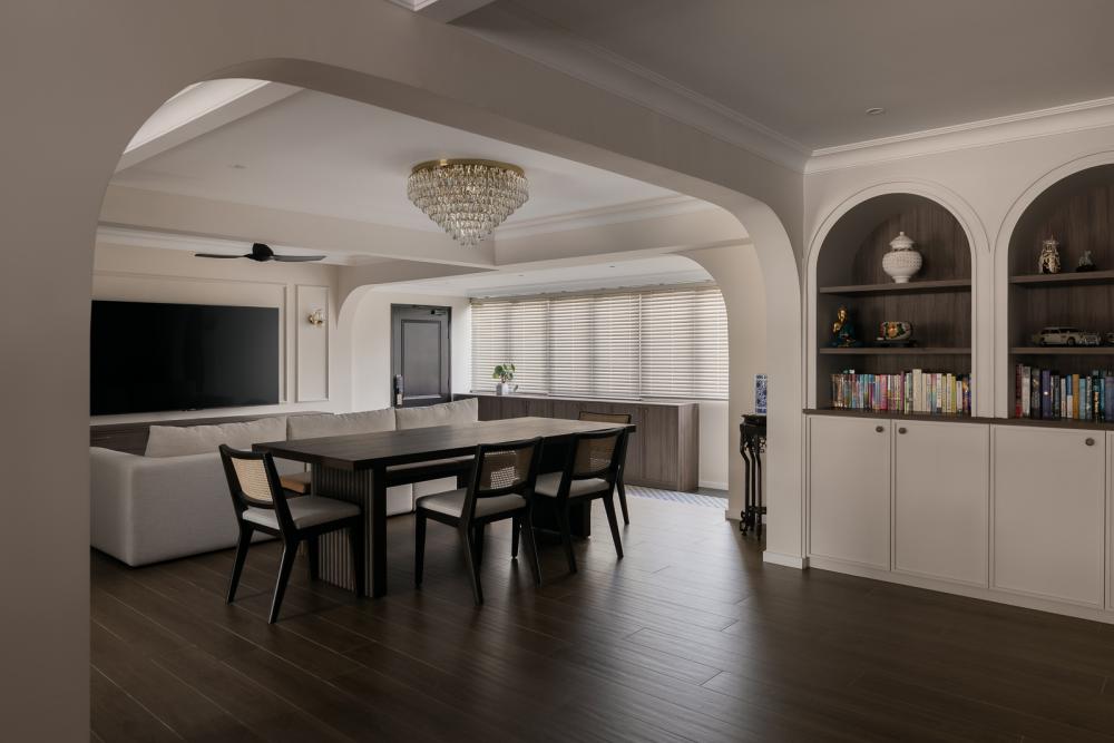 Modern Dining Room with Chandelier and Dining Chairs