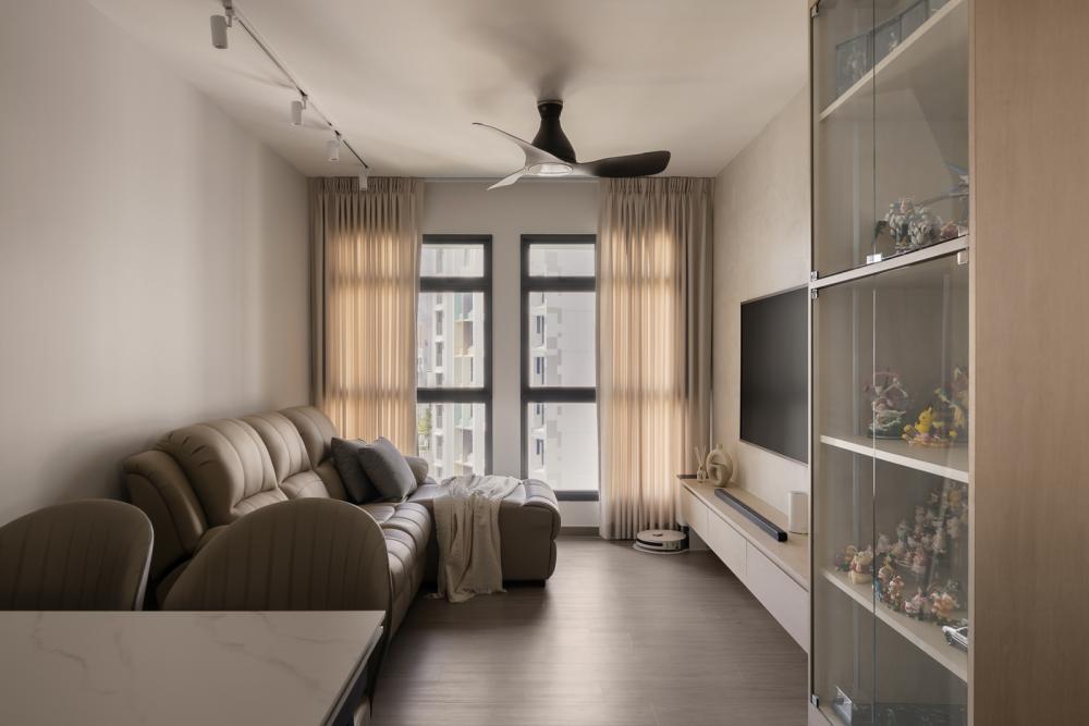 Scandinavian Living Room with Vinyl Flooring and TV Console