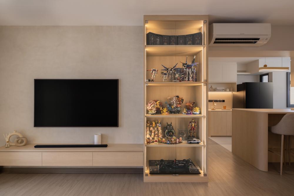 Scandinavian Living Room with Vinyl Flooring and TV Console