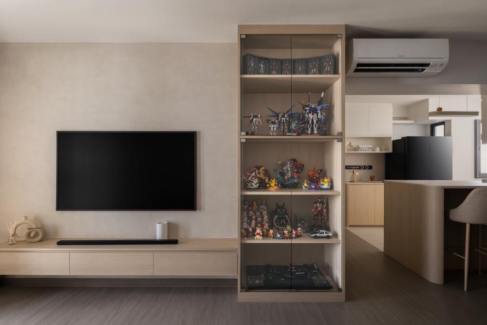 Scandinavian Living Room with Vinyl Flooring and TV Console
