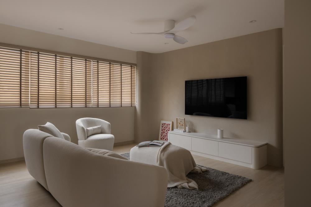Minimalist Living Room with Vinyl Flooring and TV Console