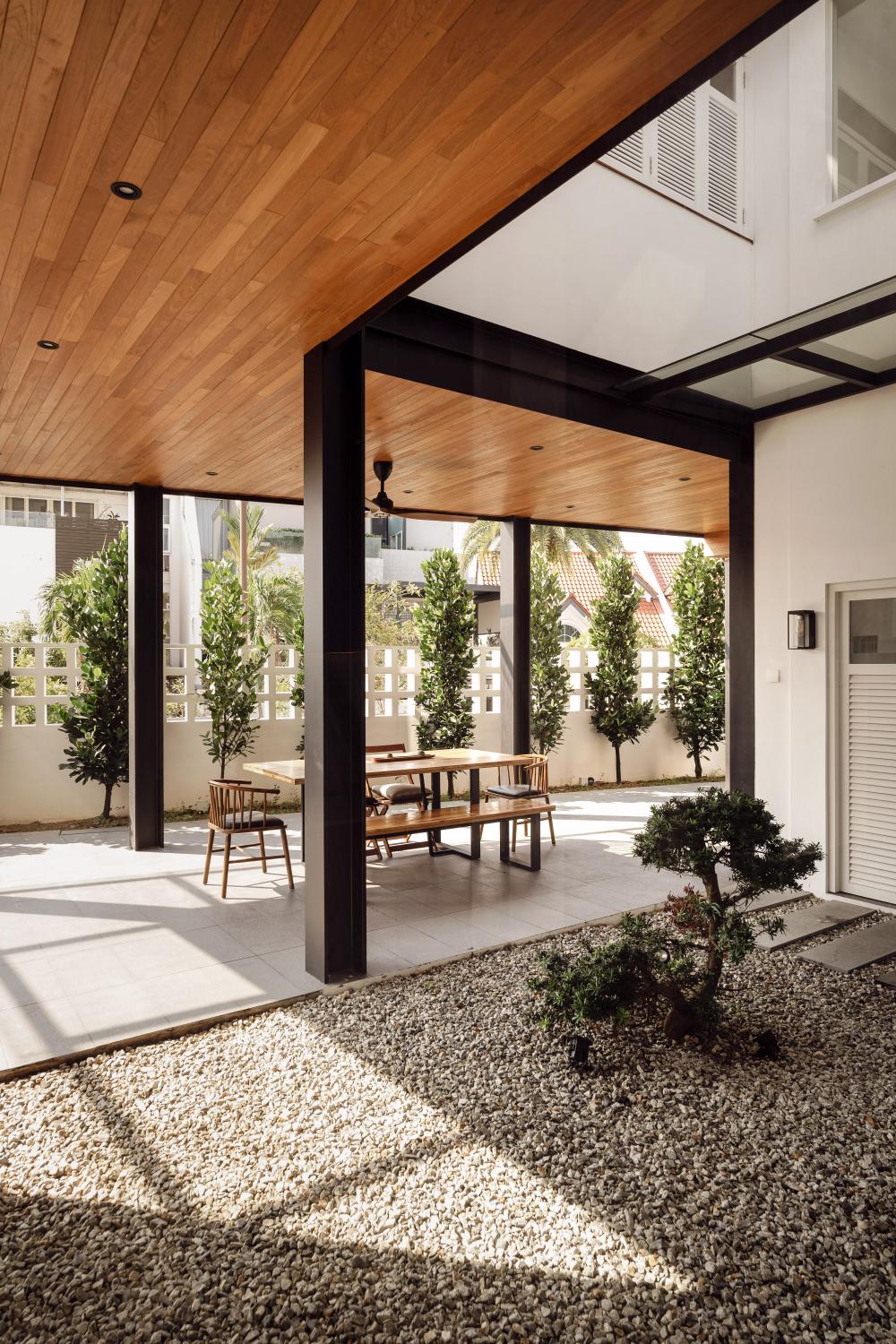 Vintage Courtyard with Homogeneous Tiles and Awning