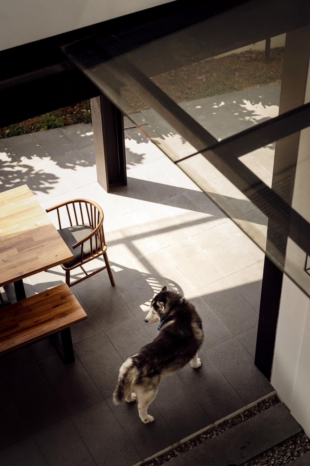 Vintage Courtyard with Homogeneous Tiles and Awning