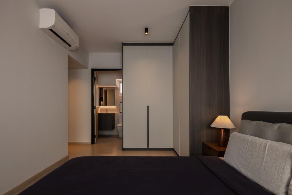 Minimalist Bedroom with Vinyl Flooring and Wardrobe