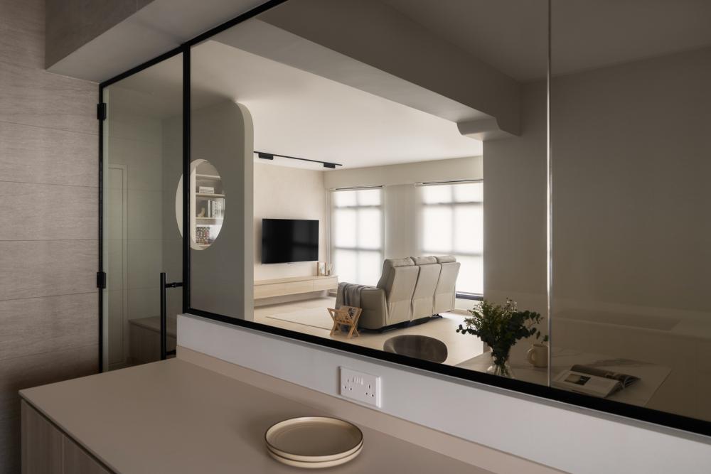 Minimalist Kitchen with Countertop and Homogeneous Tiles
