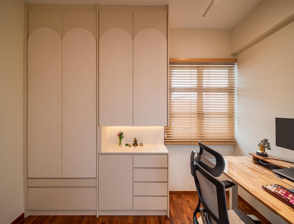 Eclectic Bedroom with Bookshelf and Parquet Floor