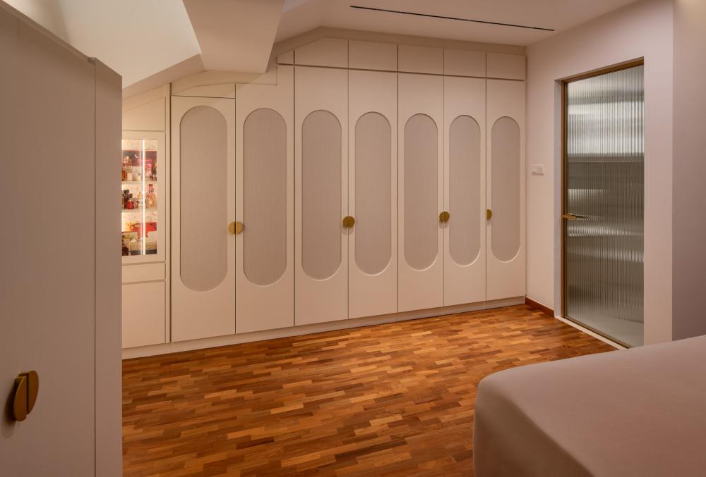Eclectic Bedroom with Parquet Floor and Wardrobe
