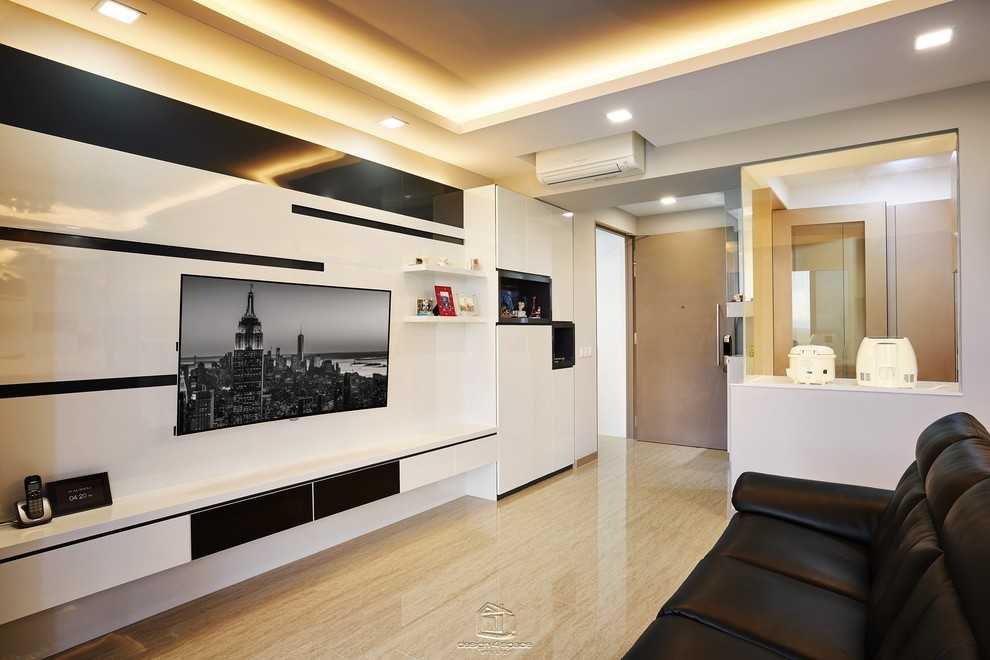 Contemporary Living Room with Vinyl Flooring and TV Console