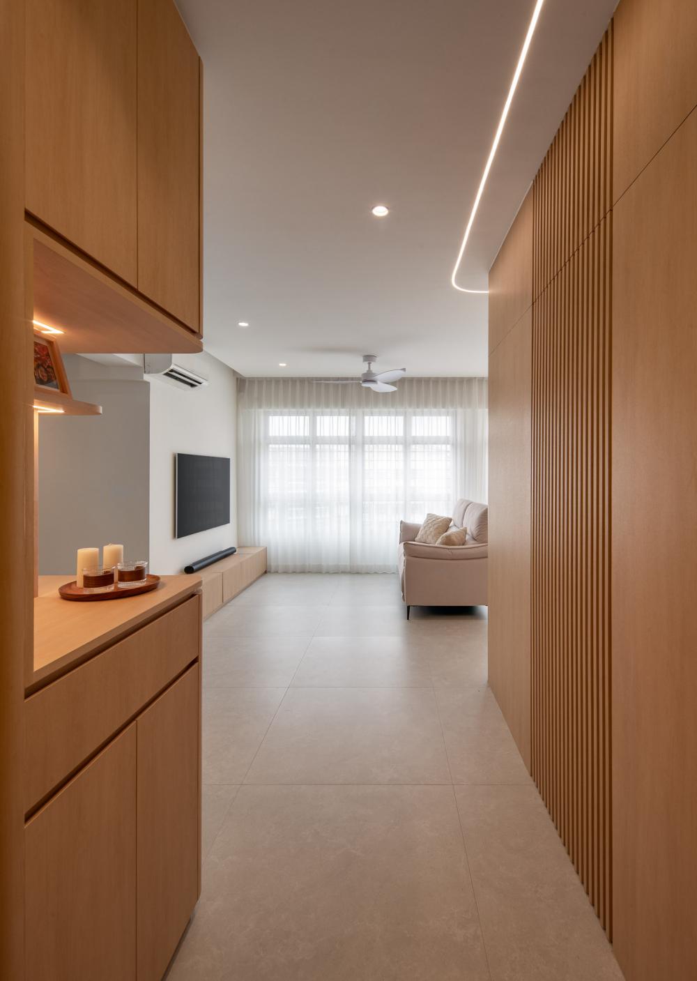 Scandinavian Foyer with Feature Wall and Artwork