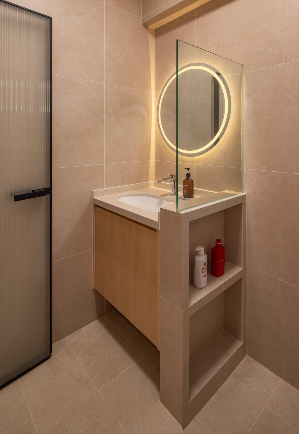 Scandinavian Bathroom with Countertop and Mirror