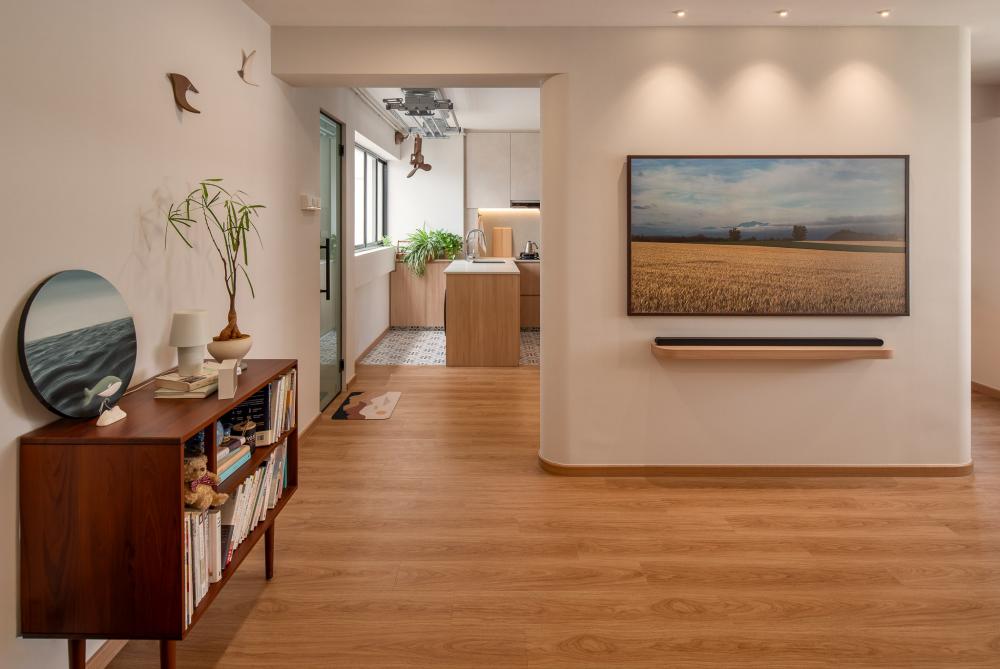 Minimalist Living Room with TV Console and Feature Wall