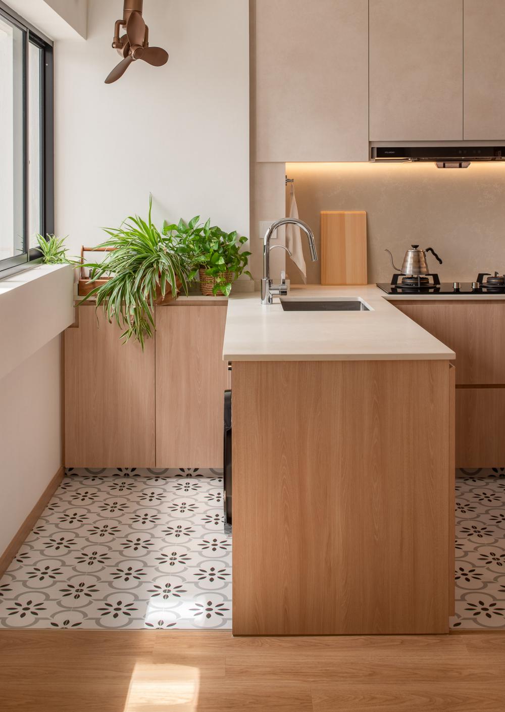 Minimalist Kitchen with Countertop and Kitchen Window